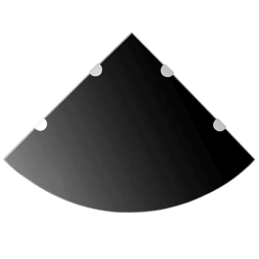 Vidaxl Rohové poličky z čierneho skla s chrómovanými úchytkami 45x45 cm 2 ks